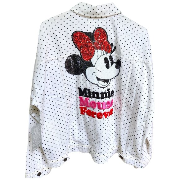 Disney Minnie Mouse Forever Polka Dot Women's Sz 3X Denim Jacket Sequin Back NWT - Picture 4 of 15